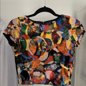 ALICE + OLIVIA Kelli sequinned tulle top